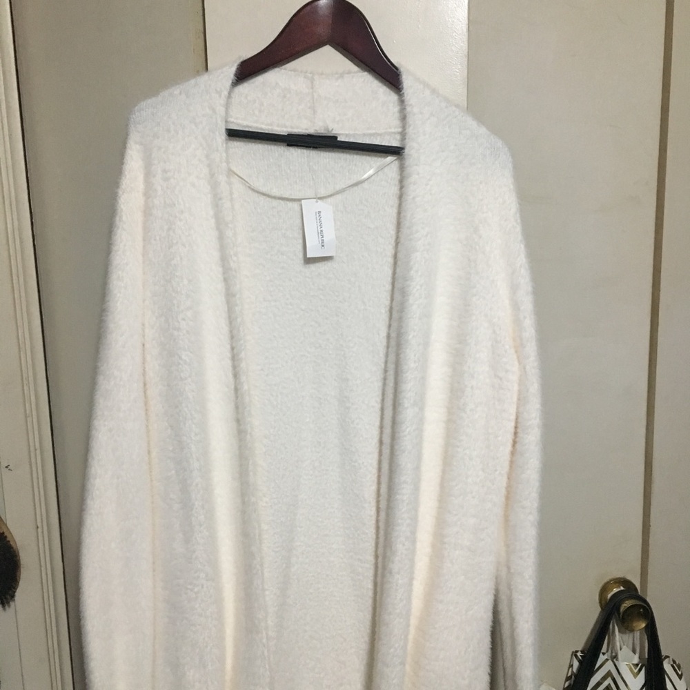 Banana Republic Ivory Colored Fuzzy Cardigan
